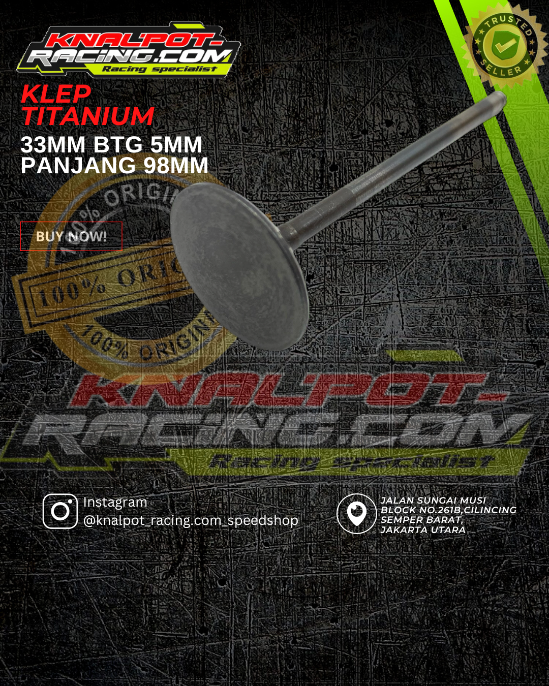 KLEP TITANIUM 33MM BATANG 5 PANJANG 98MM
